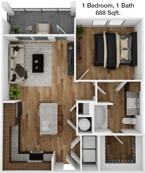 688 sq ft floorplan layout