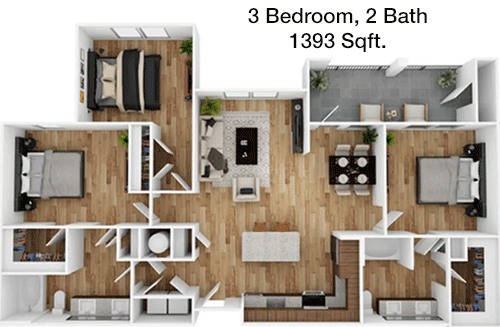 1,393 sq ft floorplan layout