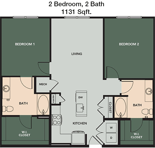 1,131 sq ft floorplan layout