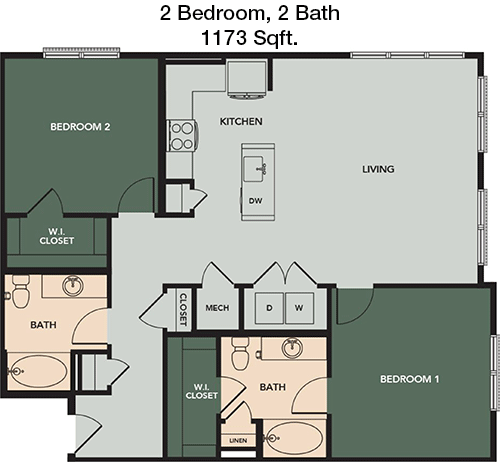 1,173 sq ft floorplan layout