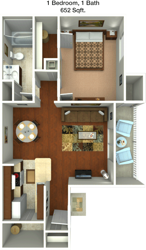 652 sq ft floorplan layout