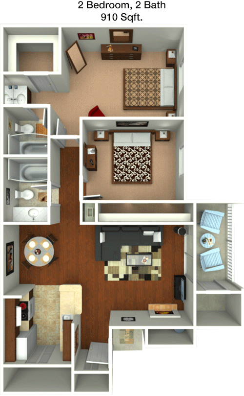 910 sq ft floorplan layout