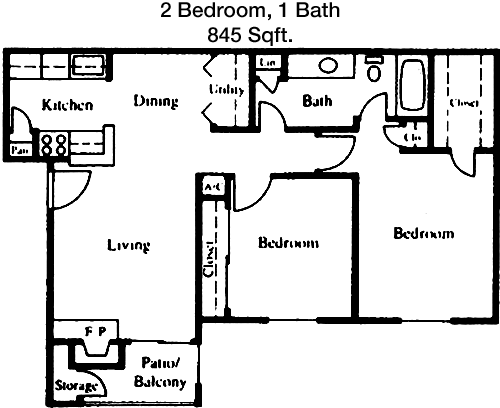 845 sq ft floorplan layout