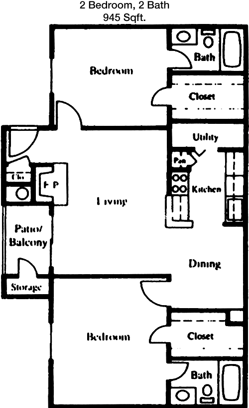 945 sq ft floorplan layout
