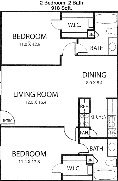 918 sq ft floorplan layout