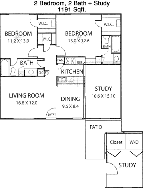 1,191 sq ft floorplan layout