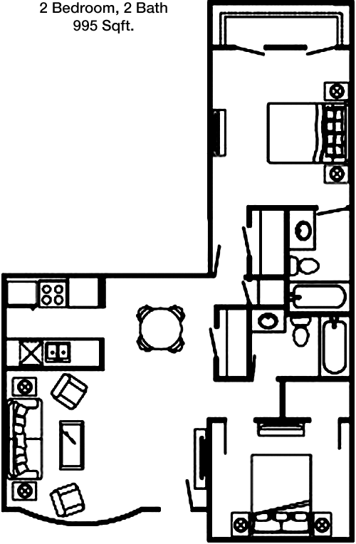 995 sq ft floorplan layout