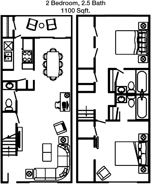 1,100 sq ft floorplan layout