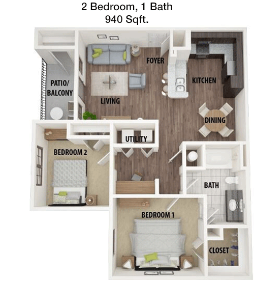 940 sq ft floorplan layout