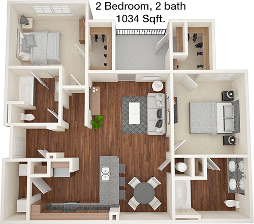 1,034 sq ft floorplan layout