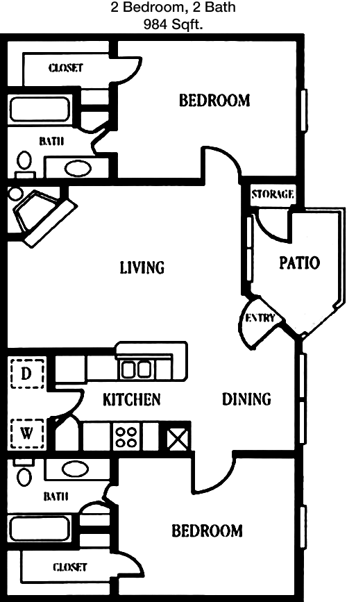 984 sq ft floorplan layout