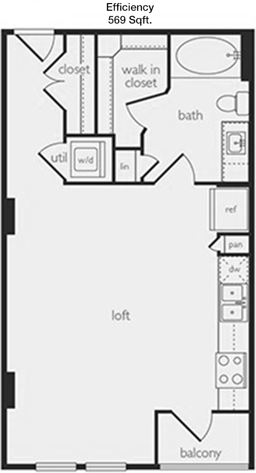 569 sq ft floorplan layout