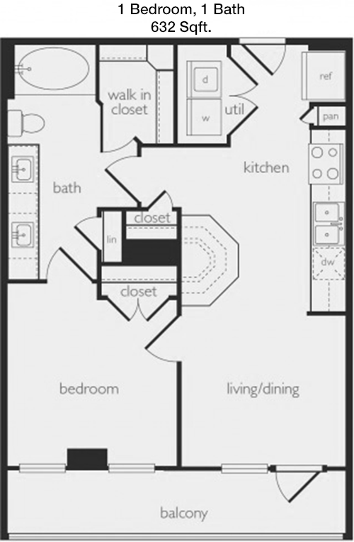632 sq ft floorplan layout