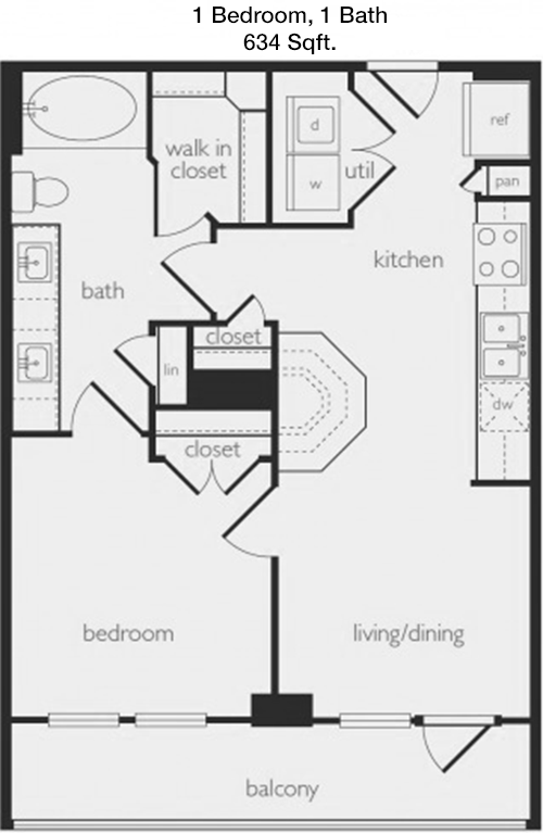 634 sq ft floorplan layout