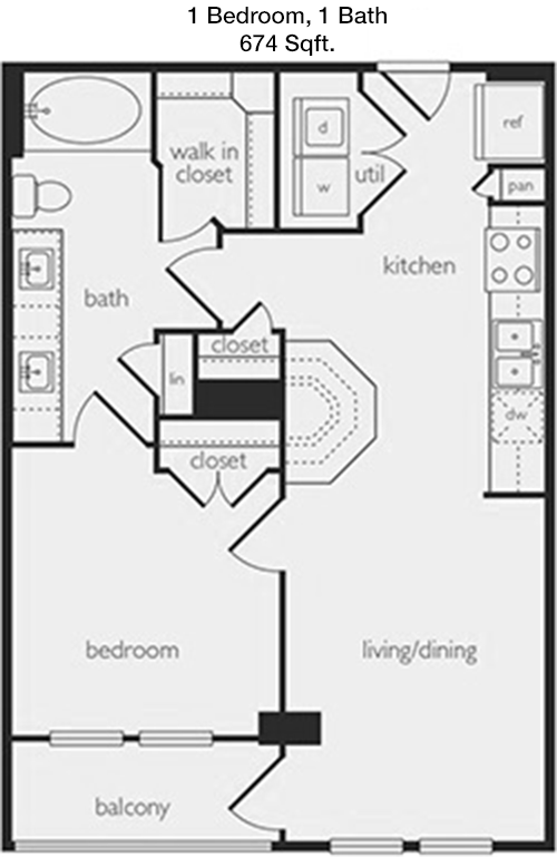 674 sq ft floorplan layout