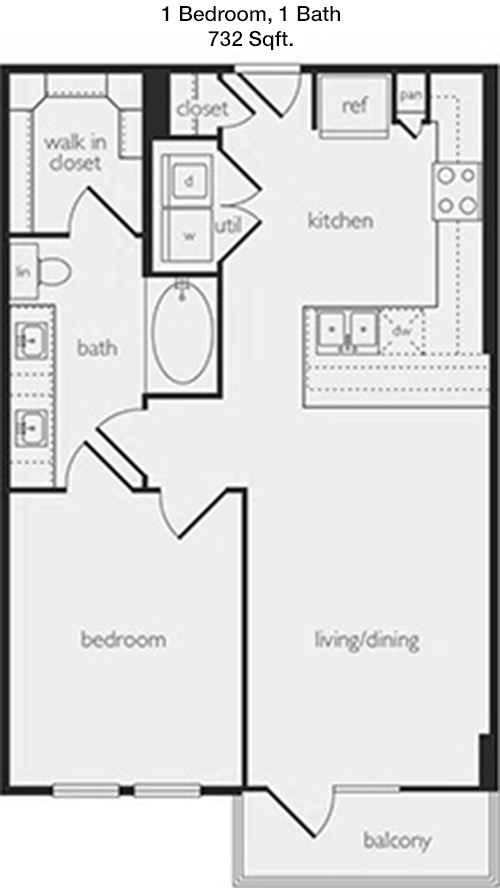 732 sq ft floorplan layout