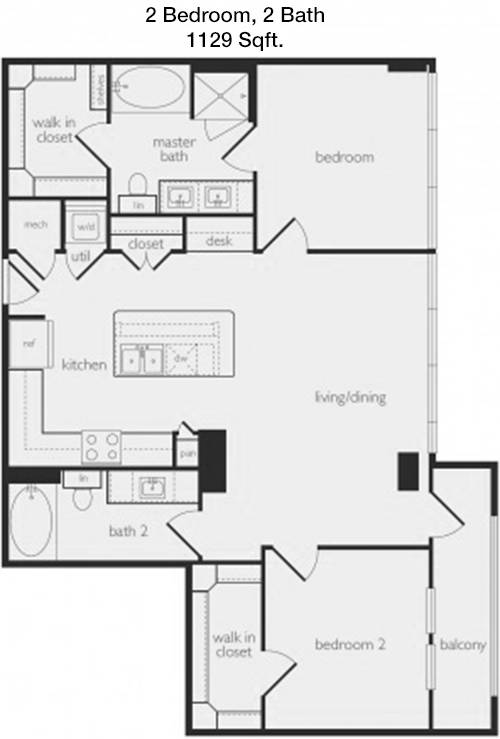 1,129 sq ft floorplan layout