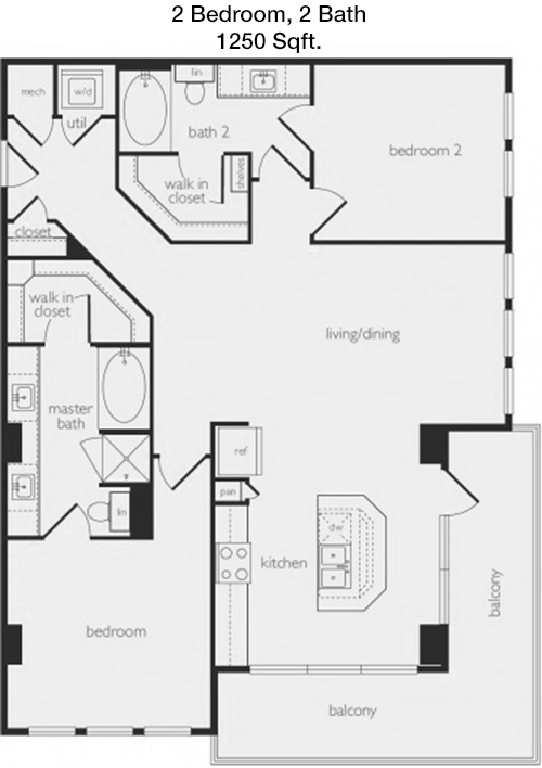 1,250 sq ft floorplan layout