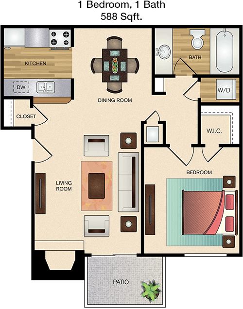 588 sq ft floorplan layout