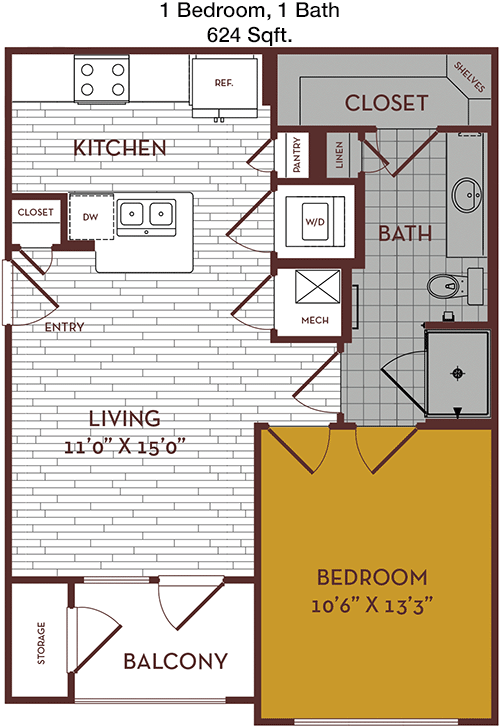 624 sq ft floorplan layout