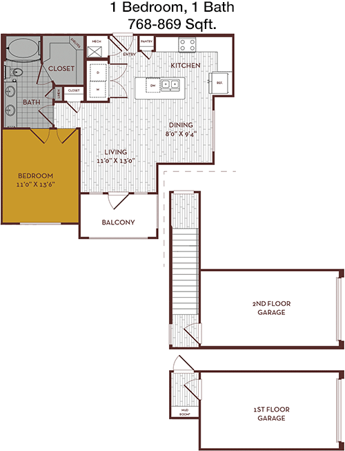 768 sq ft floorplan layout
