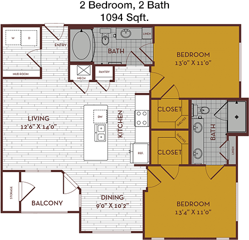 1,094 sq ft floorplan layout