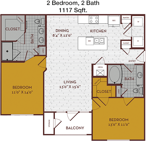 1,117 sq ft floorplan layout