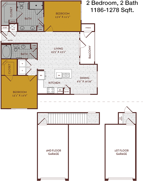 1,186 sq ft floorplan layout