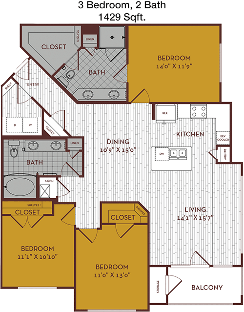 1,429 sq ft floorplan layout
