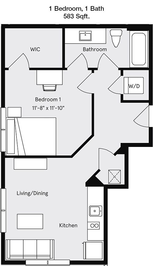 583 sq ft floorplan layout