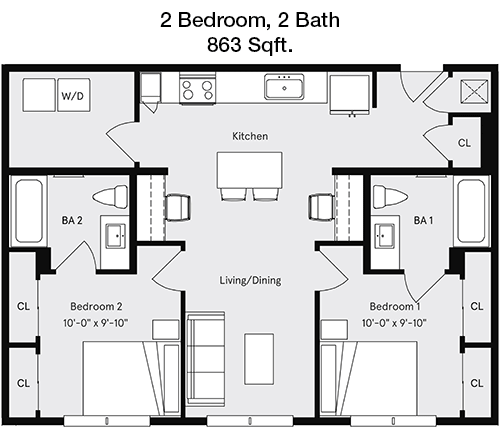 863 sq ft floorplan layout
