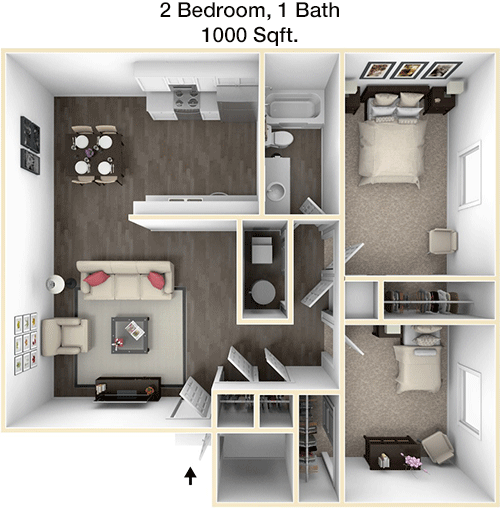 1,000 sq ft floorplan layout