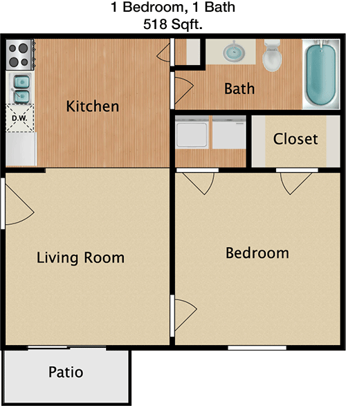 518 sq ft floorplan layout