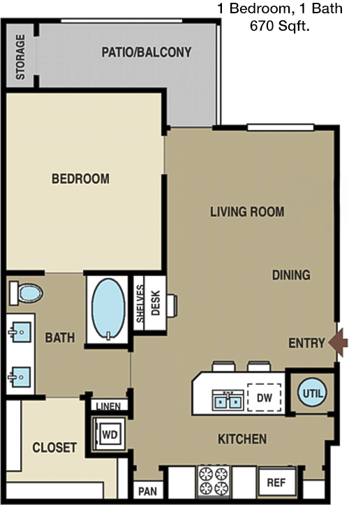 670 sq ft floorplan layout