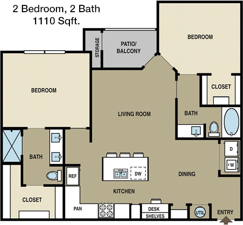 1,110 sq ft floorplan layout