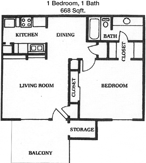 668 sq ft floorplan layout