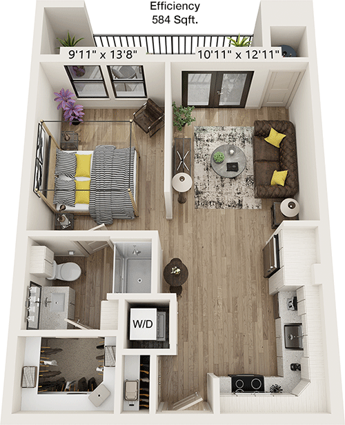 584 sq ft floorplan layout