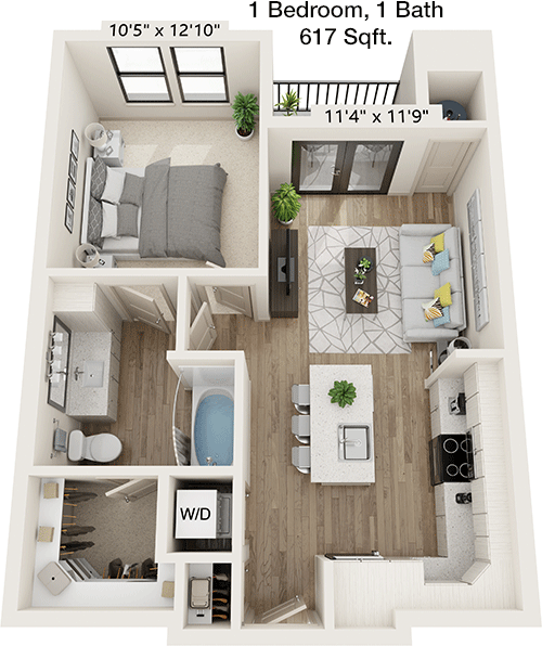 617 sq ft floorplan layout