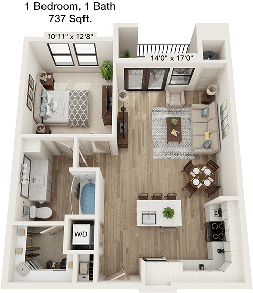 737 sq ft floorplan layout