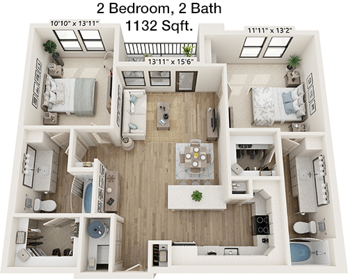 1,132 sq ft floorplan layout