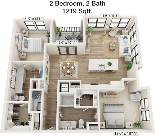 1,219 sq ft floorplan layout