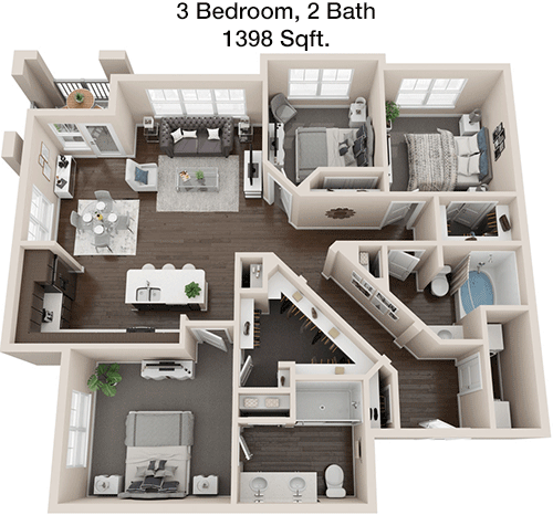 1,398 sq ft floorplan layout