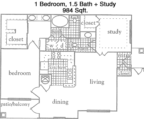 984 sq ft floorplan layout