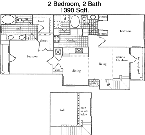 1,390 sq ft floorplan layout