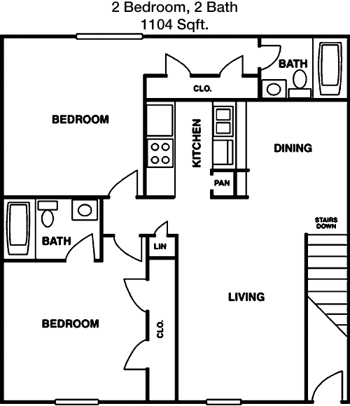 1,104 sq ft floorplan layout