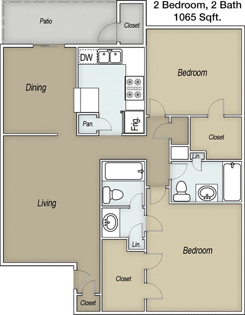 1,065 sq ft floorplan layout