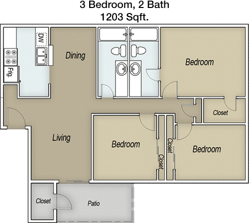 1,203 sq ft floorplan layout