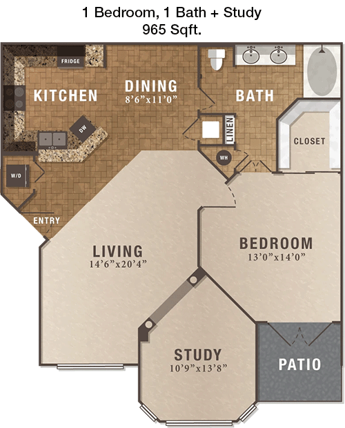 965 sq ft floorplan layout