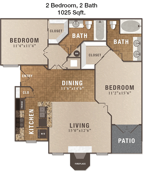 1,025 sq ft floorplan layout