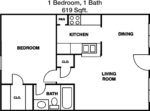 619 sq ft floorplan layout